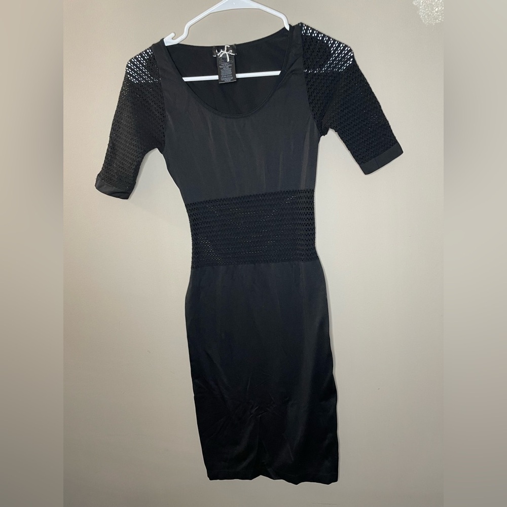 Bebe Black Dress Fishnet Detail Size M/L